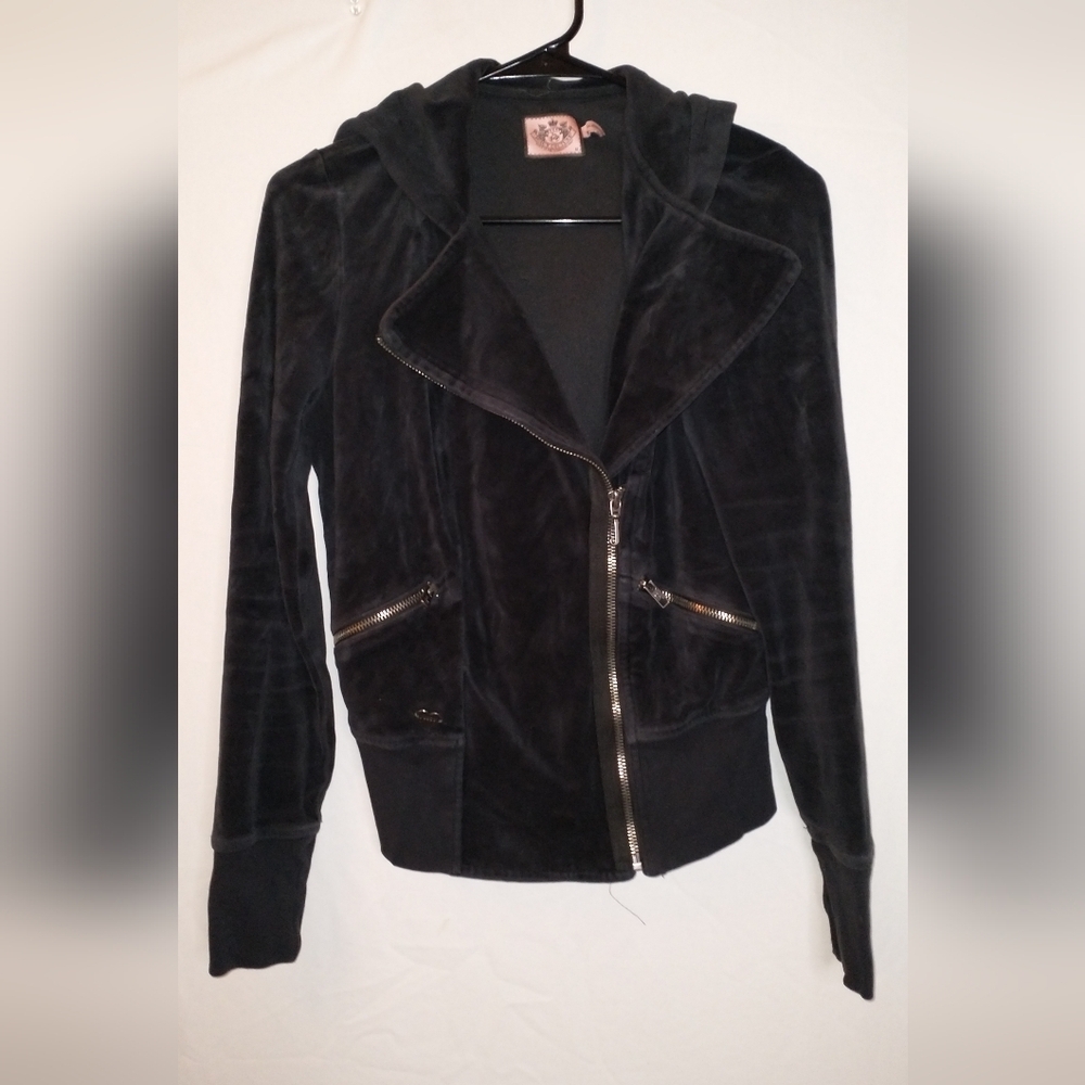 Juicy Couture Vintage Y2K Black Velvet Zip Up Track Jacket Size Medium